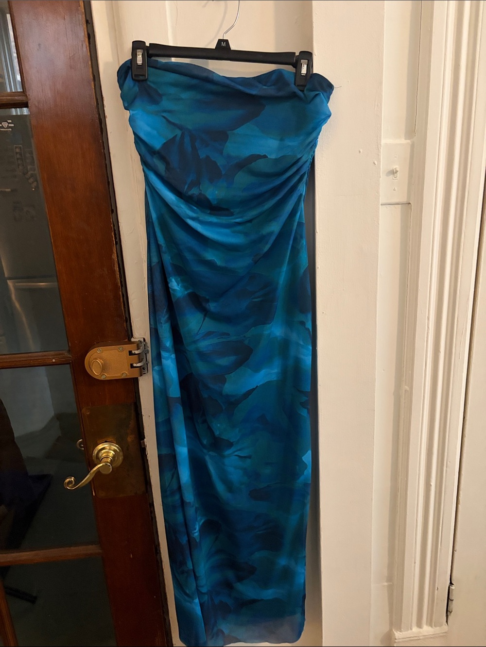 Blue Teal Strapless Ombre Maxi Dress